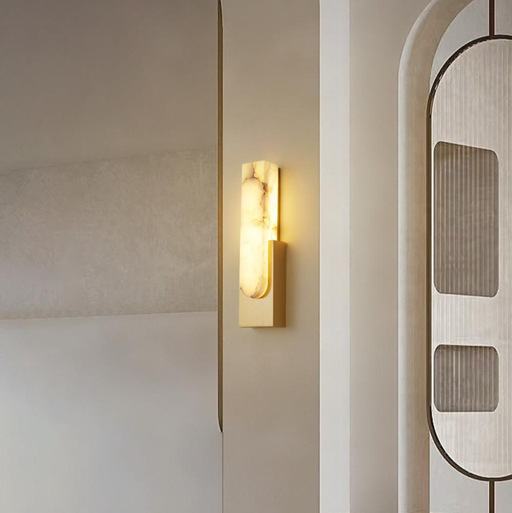 Modern Alabaster Wall Sconce with Brass Frame