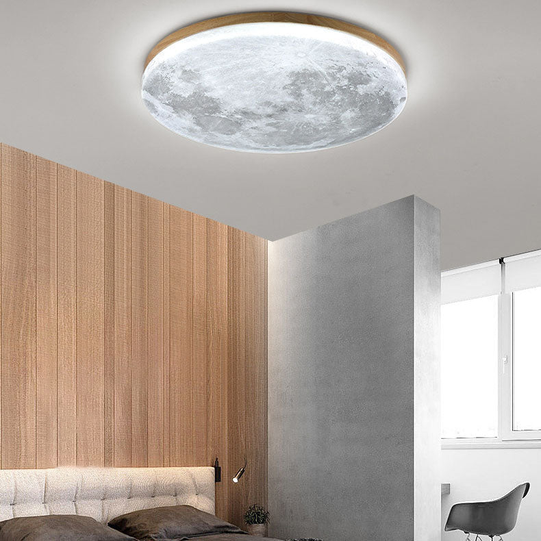 Nordic Wood LED Ceiling Light with Moon Glow