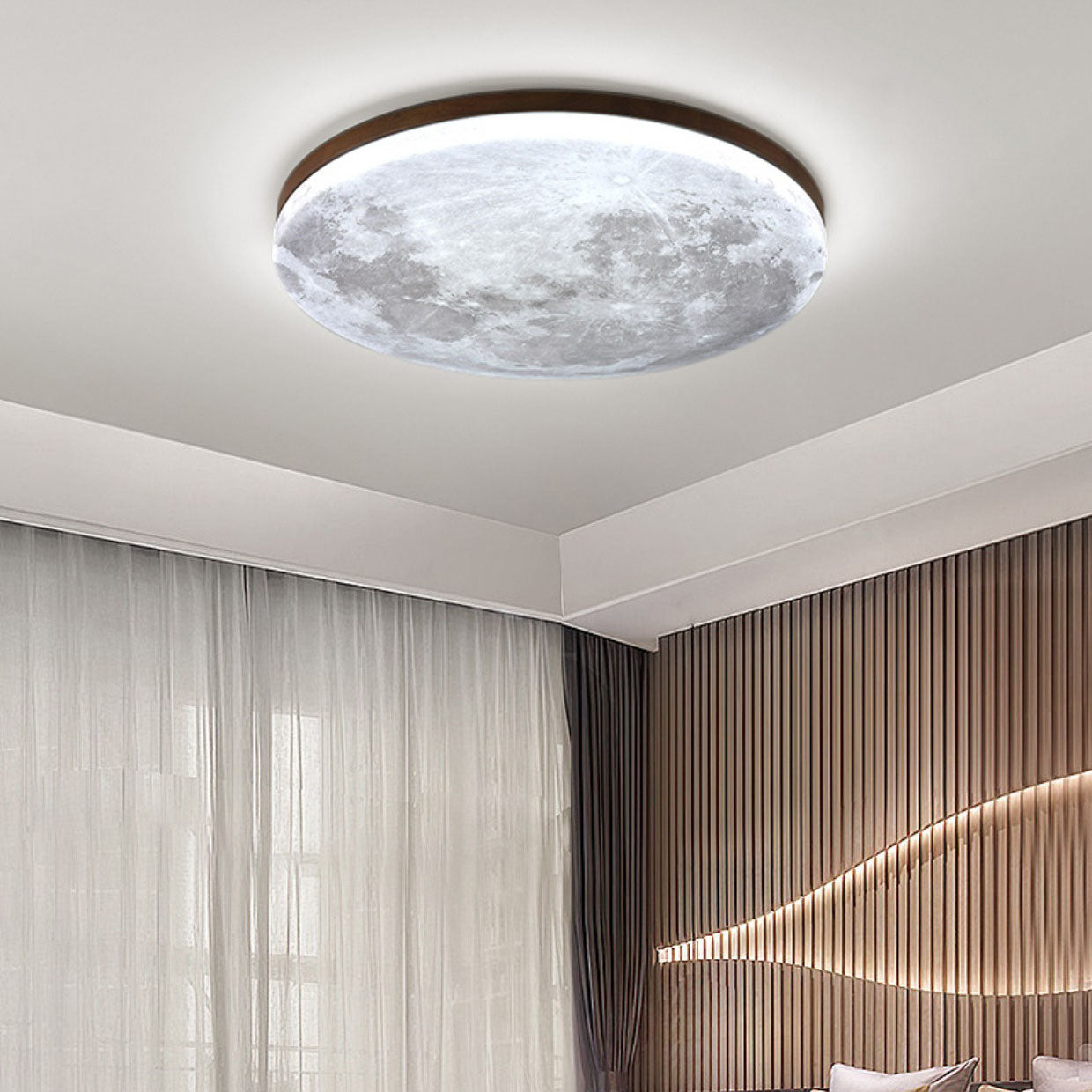 Nordic Wood LED Ceiling Light with Moon Glow