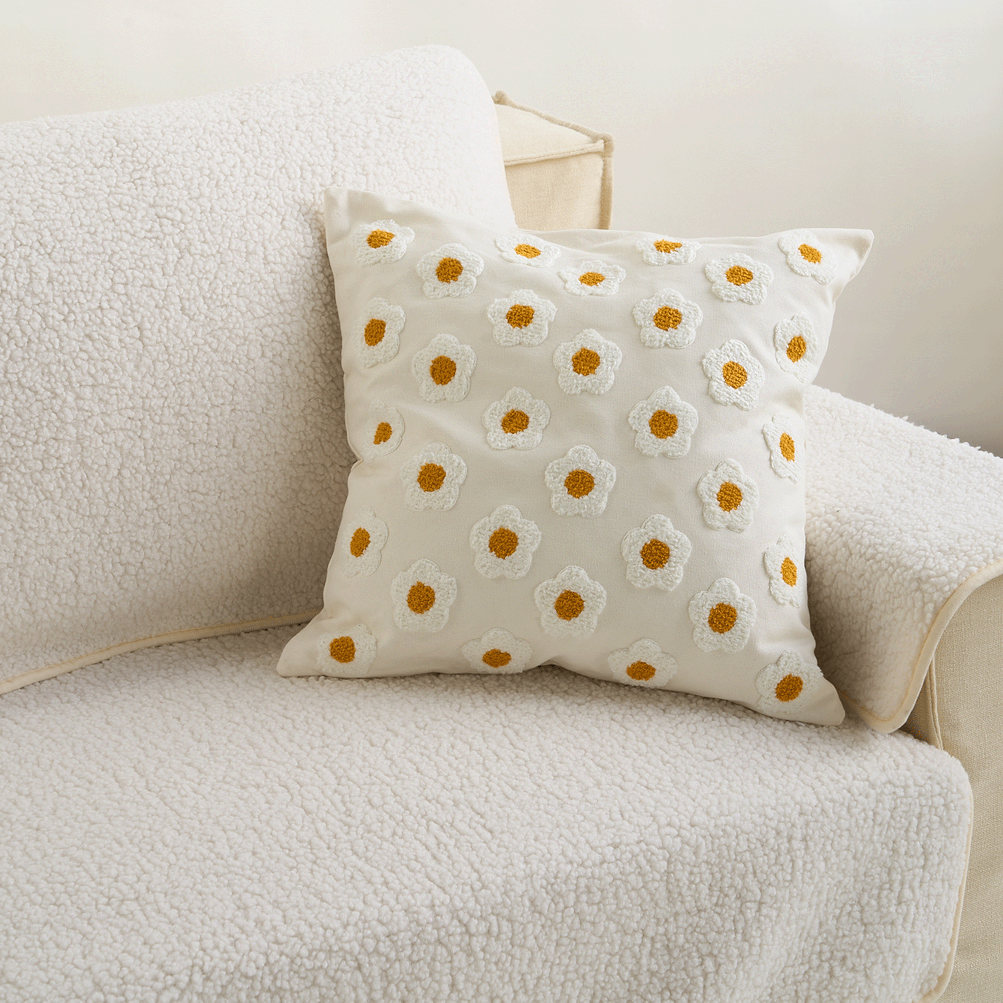 Tufted Daisy Pillow Cover with Floral Texture