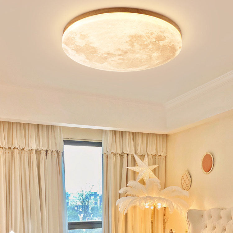 Nordic Wood LED Ceiling Light with Moon Glow