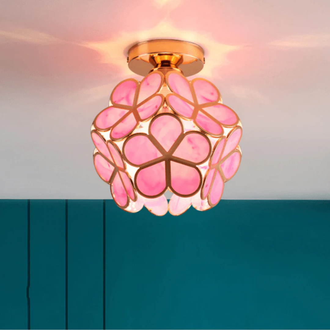 Vintage Floral Ceiling Light with Gold Frame