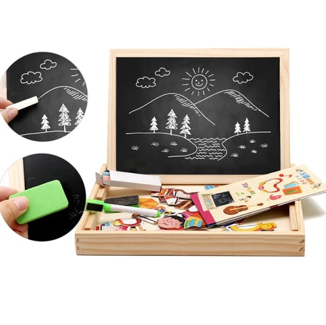 2-in-1 Montessori Drawing Board With Magnetic Board & Chalkboard For Kids - Image 9
