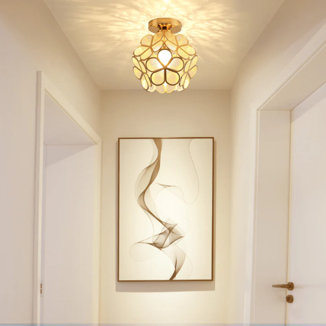 Vintage Floral Ceiling Light with Gold Frame