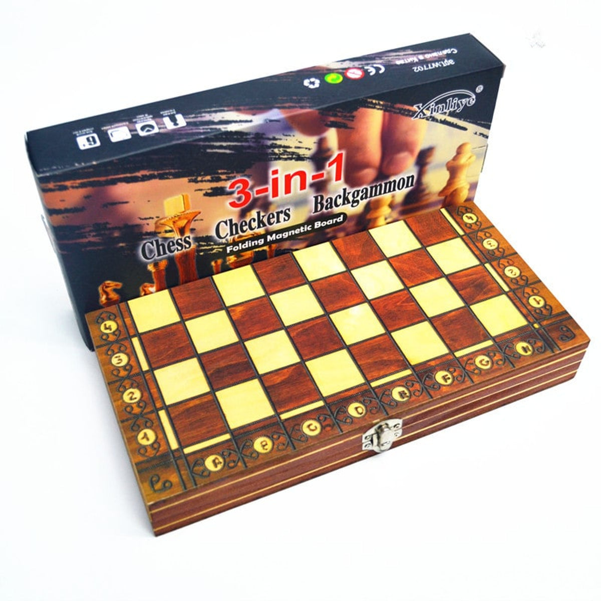 3 In 1 Chess Set Folding Magnetic Wooden Travel Game - Image 6