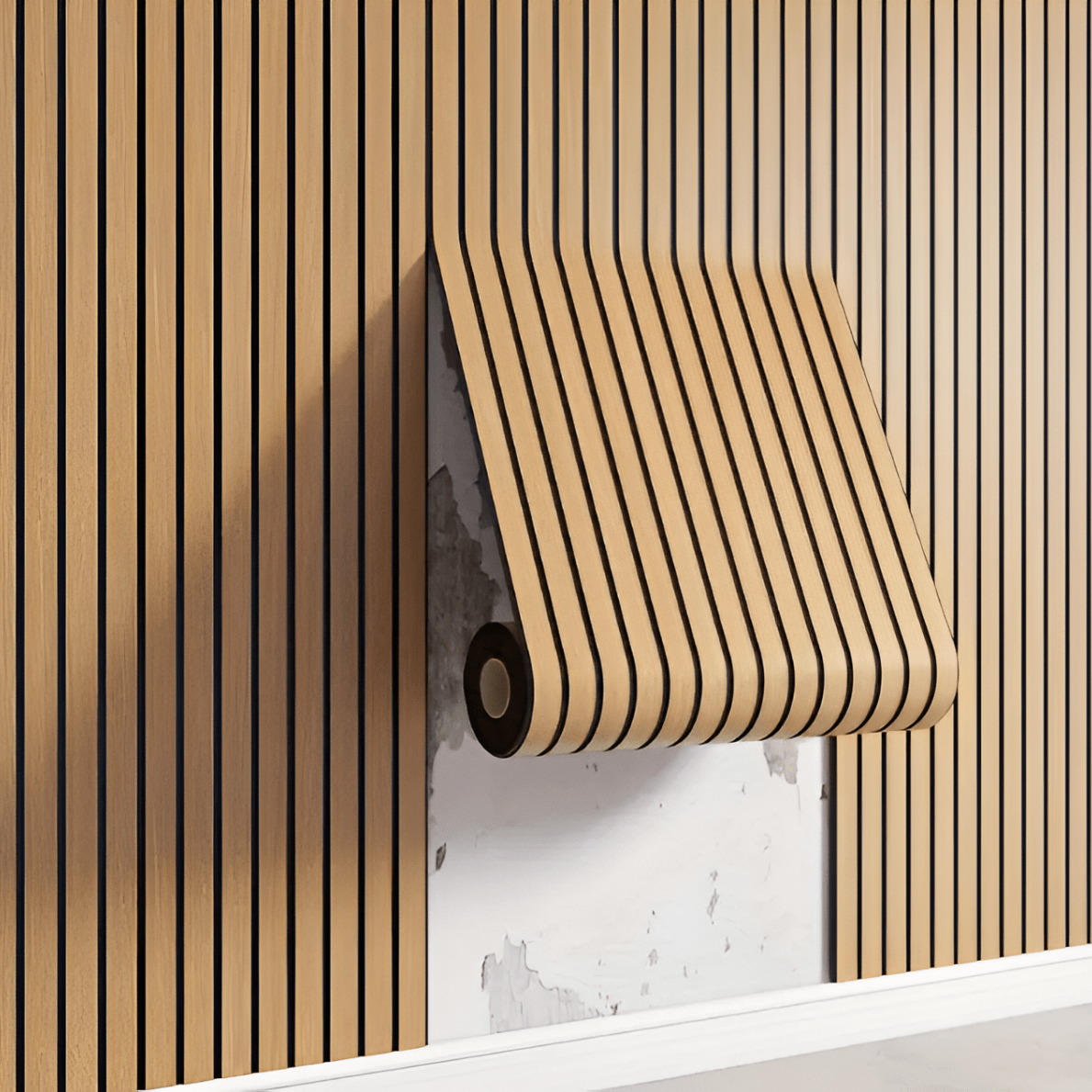 3D Wood-Effect Wall Panel with Peel-and-Stick
