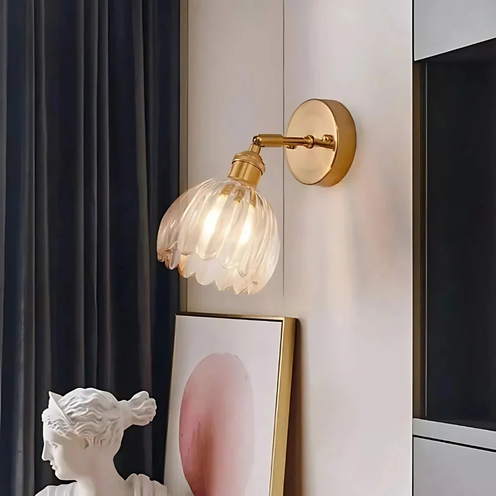 Vintage Brass Tulip Glass Wall Sconce 1-Light