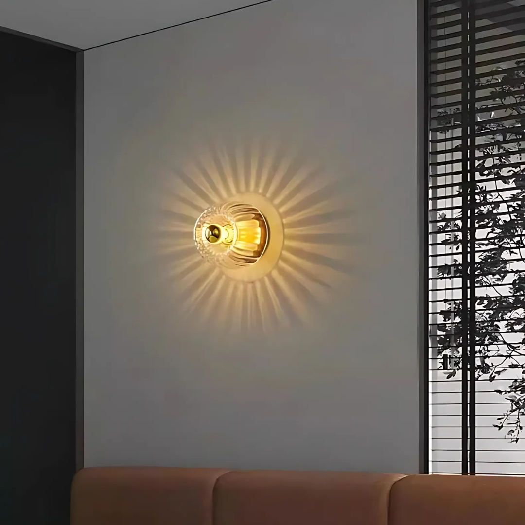 Fluted Glass Wall Sconce with Sunburst Glow