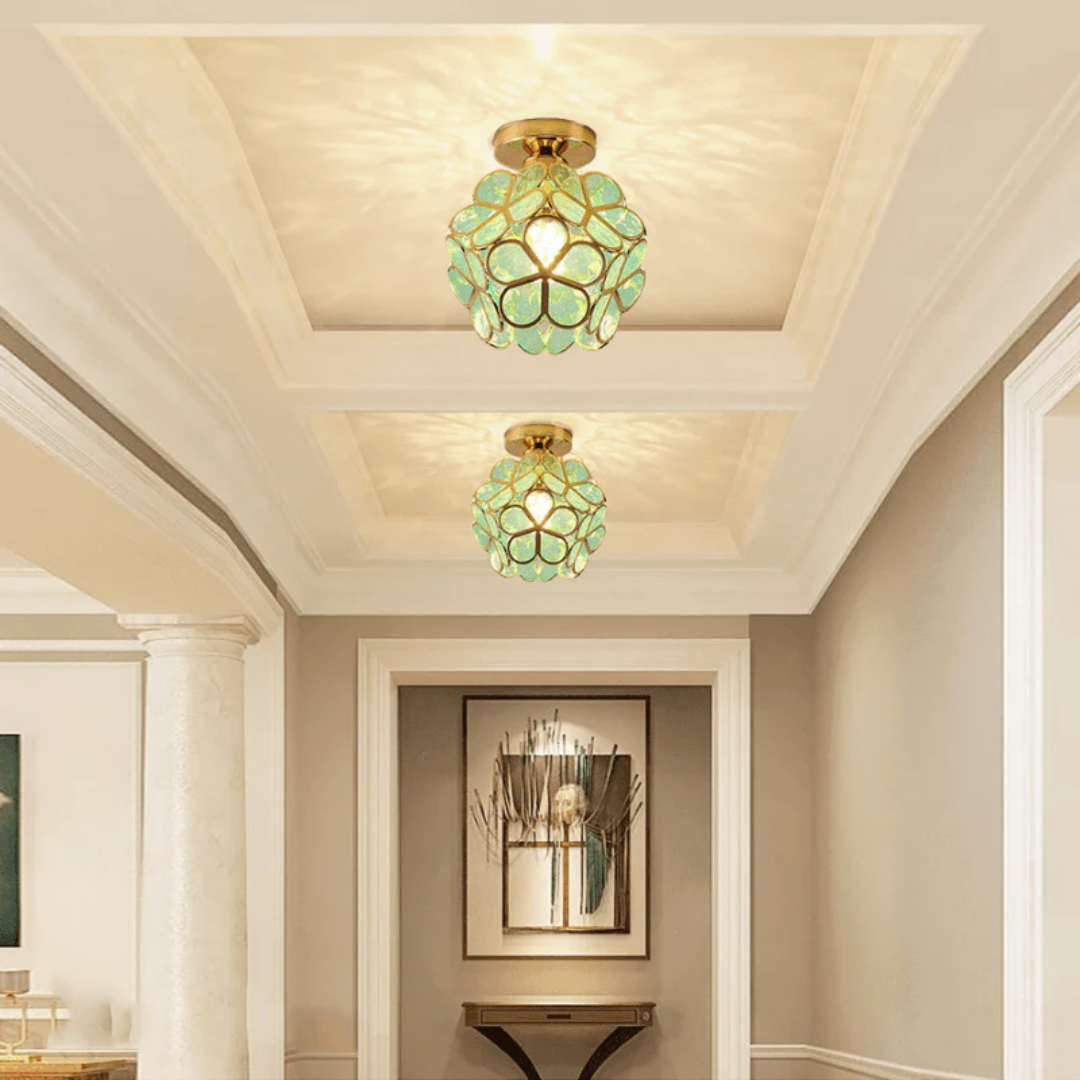 Vintage Floral Ceiling Light with Gold Frame
