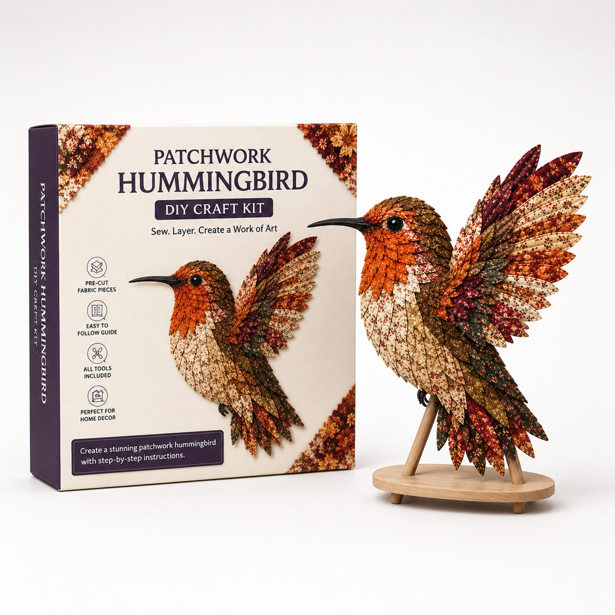 3D Fabric Patchwork Bird Kit No-Sew Layered Textured Wingmend Craft - Image 12