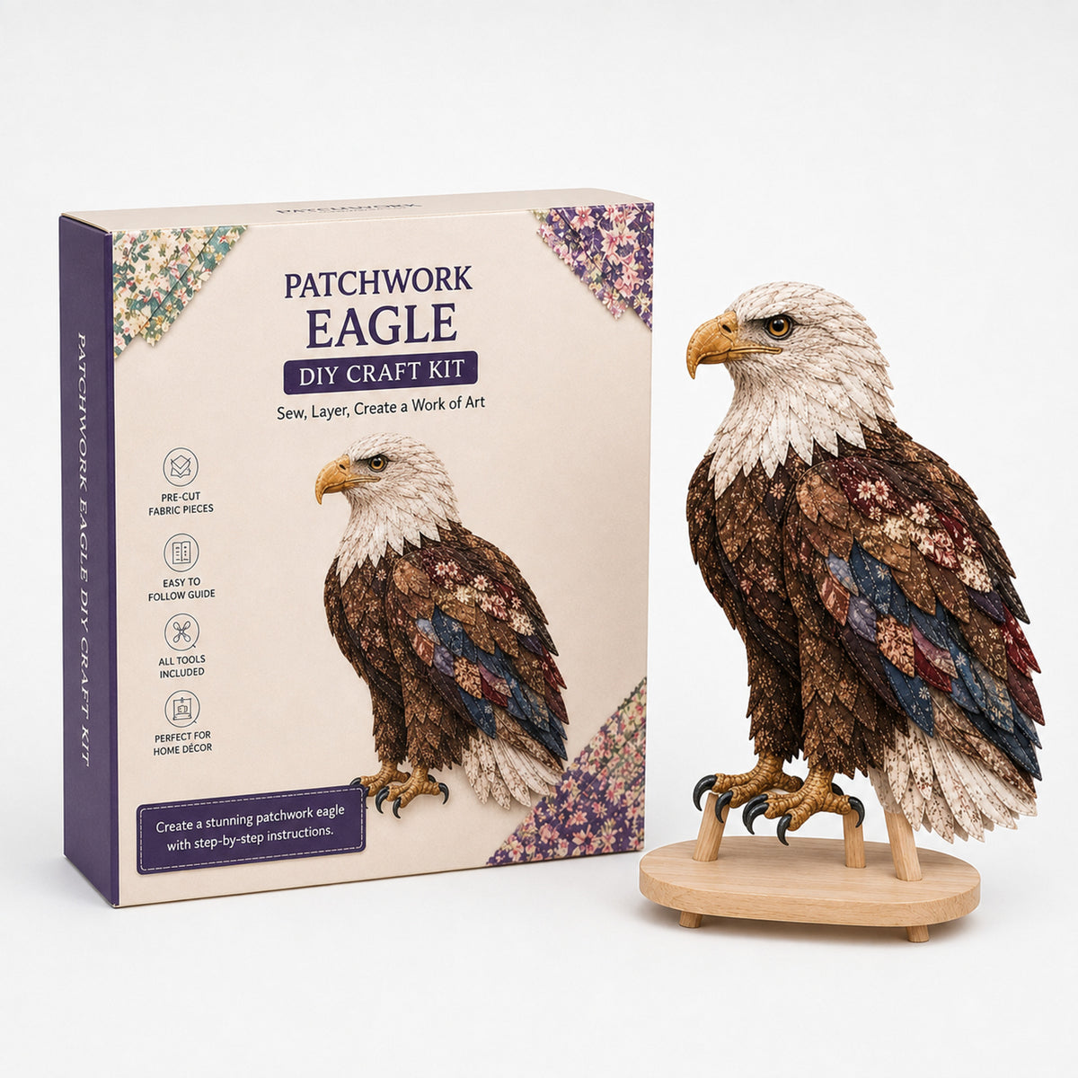 3D Fabric Patchwork Bird Kit No-Sew Layered Textured Wingmend Craft - Image 6