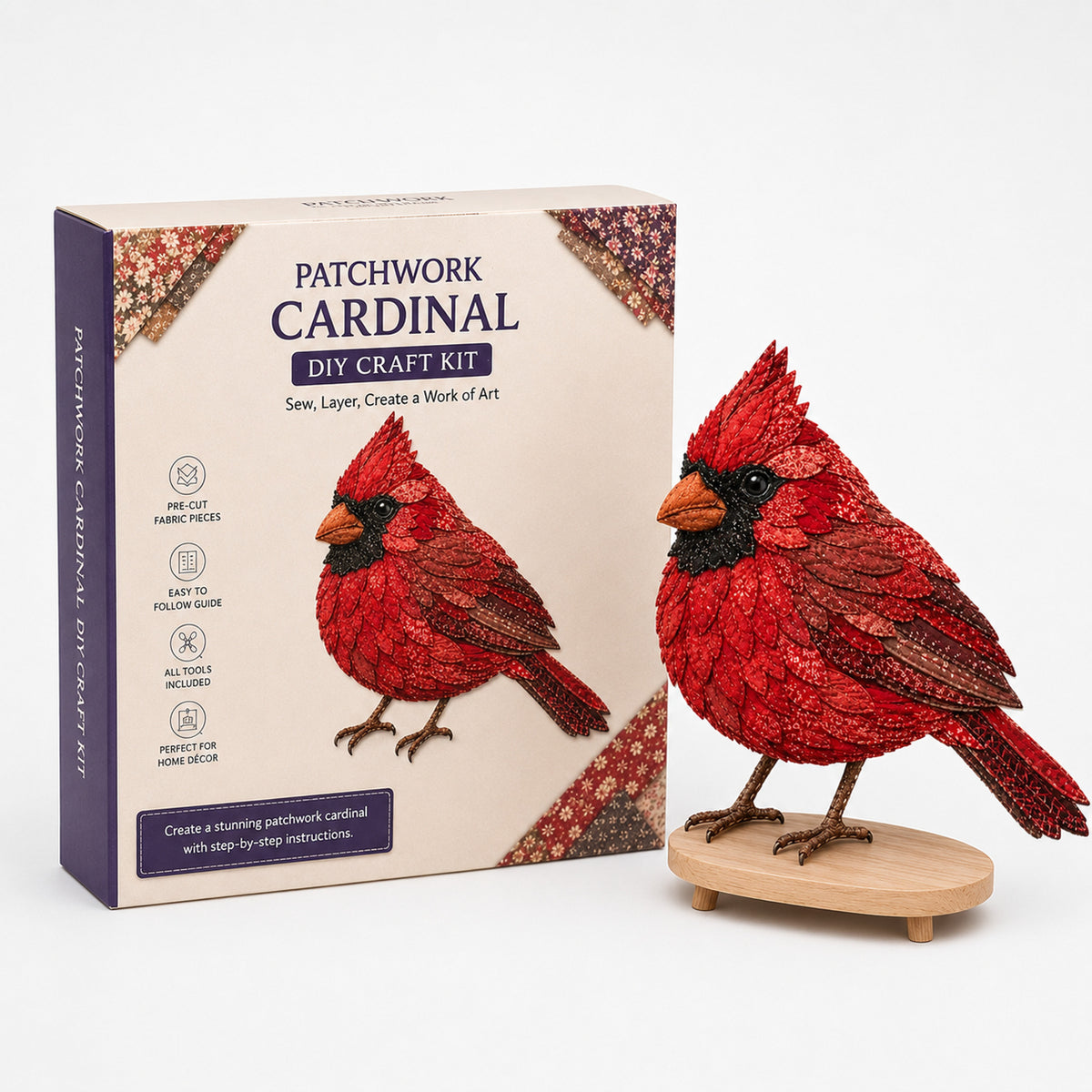 3D Fabric Patchwork Bird Kit No-Sew Layered Textured Wingmend Craft - Image 9