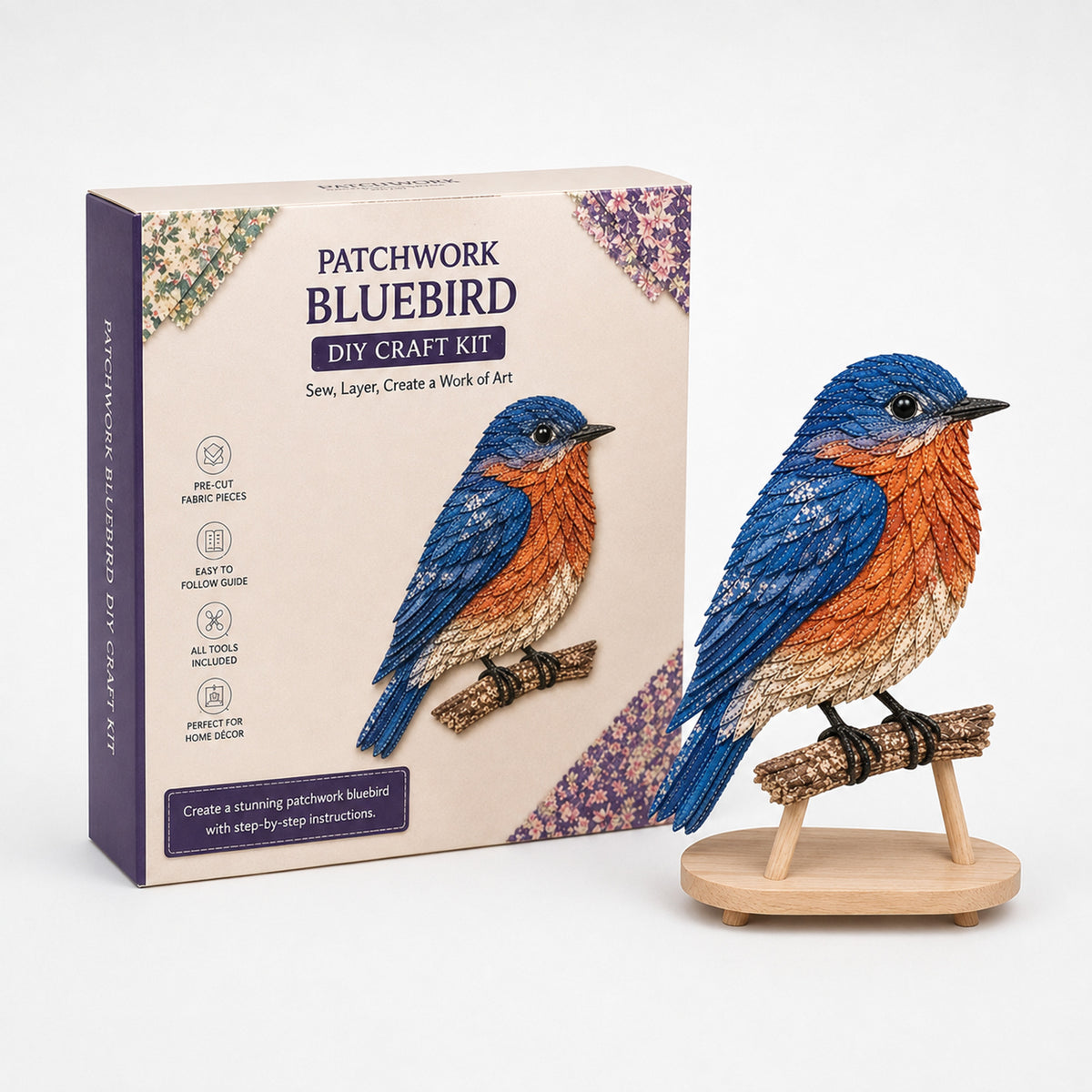 3D Fabric Patchwork Bird Kit No-Sew Layered Textured Wingmend Craft - Image 5
