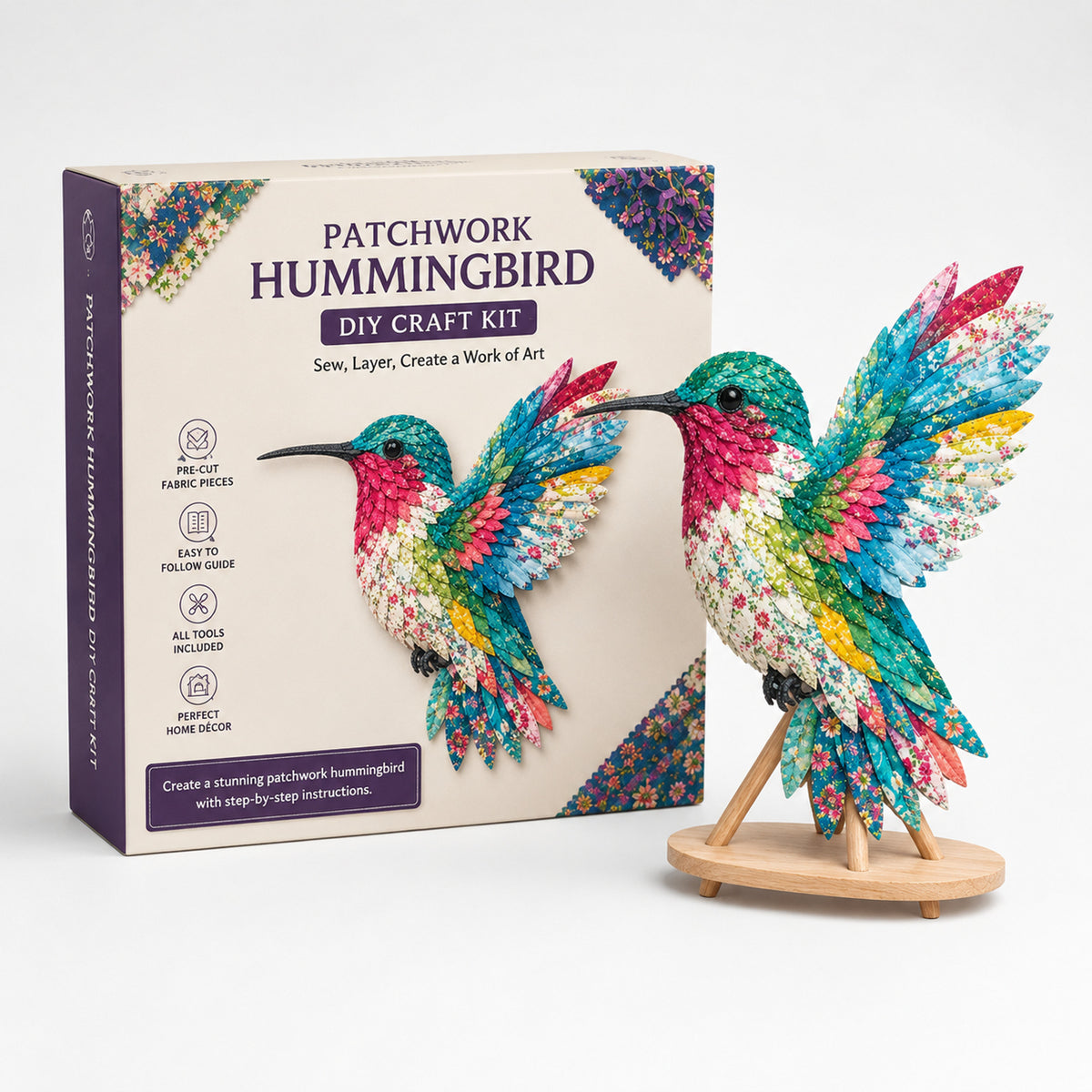 3D Fabric Patchwork Bird Kit No-Sew Layered Textured Wingmend Craft - Image 11
