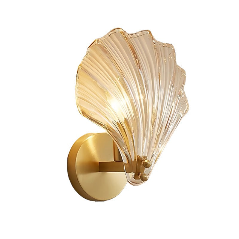 Art Deco Glass Seashell Wall Sconce in Brass