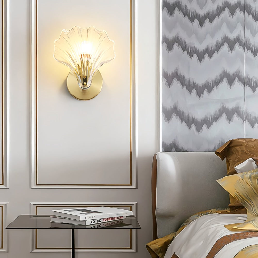 Art Deco Glass Seashell Wall Sconce in Brass