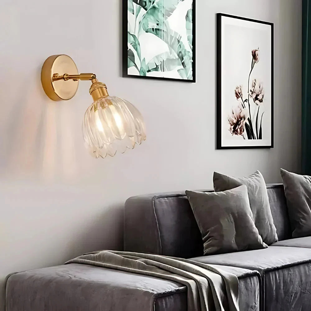 Vintage Brass Tulip Glass Wall Sconce 1-Light