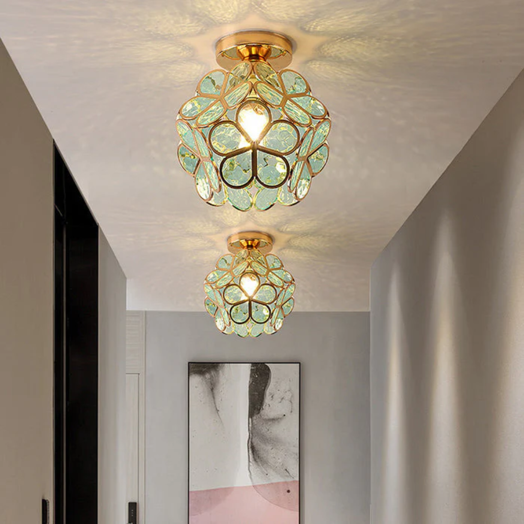 Vintage Floral Ceiling Light with Gold Frame