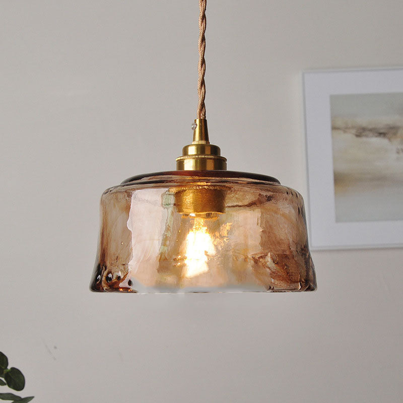 Amber Glass Brass Pendant with Textured Shade