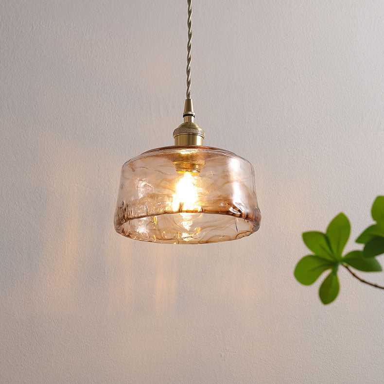 Amber Glass Brass Pendant with Textured Shade