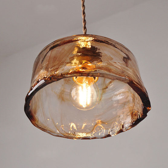 Amber Glass Brass Pendant with Textured Shade