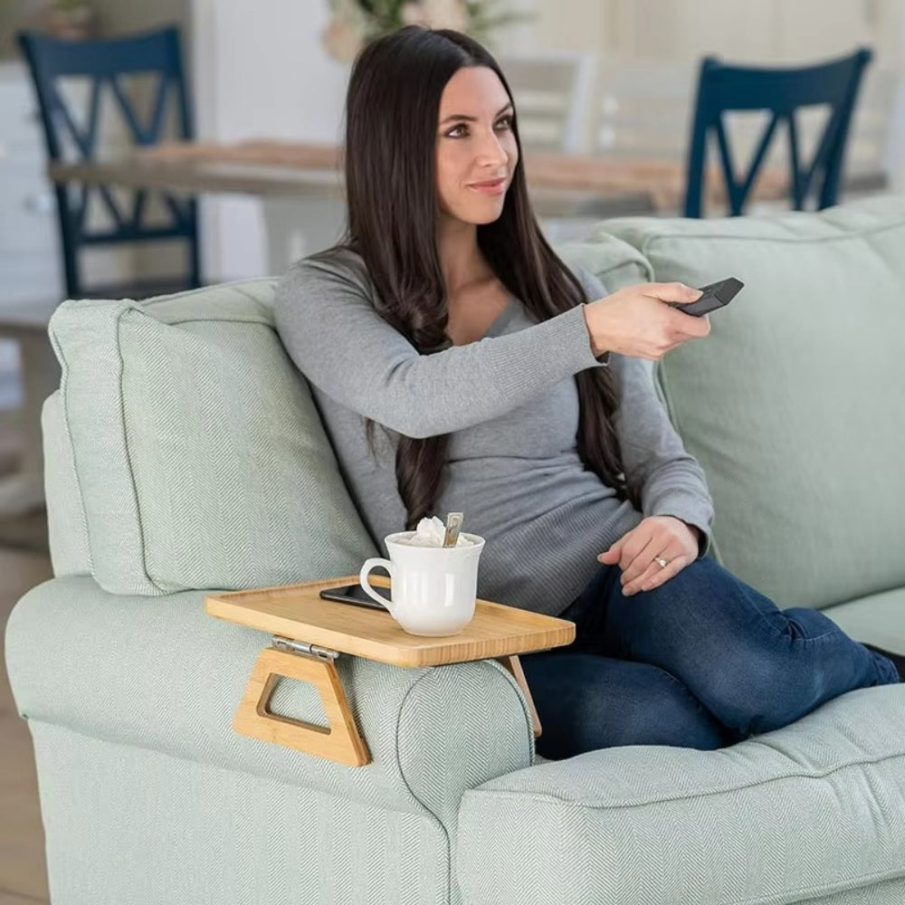 Bamboo Clip-On Arm Tray with Raised Rim