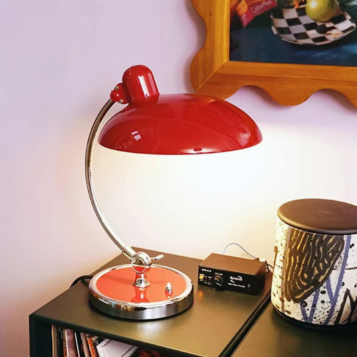Bauhaus Dome Table Lamp with Chrome Arm