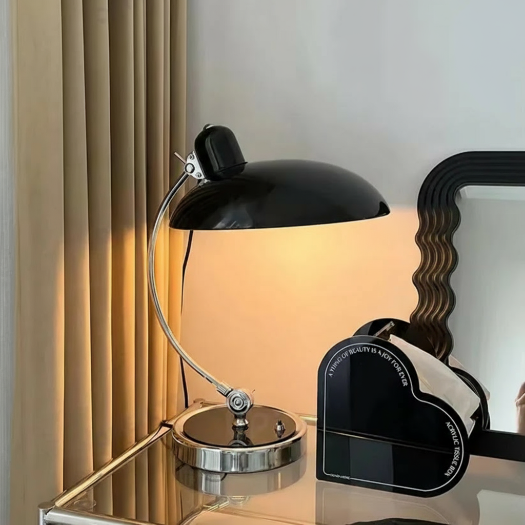 Bauhaus Dome Table Lamp with Chrome Arm