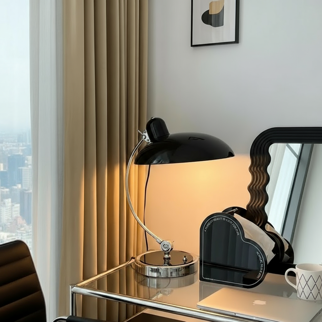 Bauhaus Dome Table Lamp with Chrome Arm