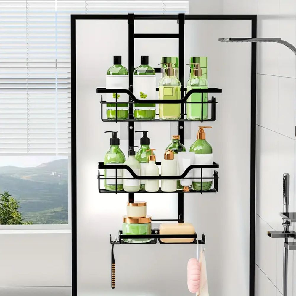 Black Metal Hanging Caddy with Three Tiers