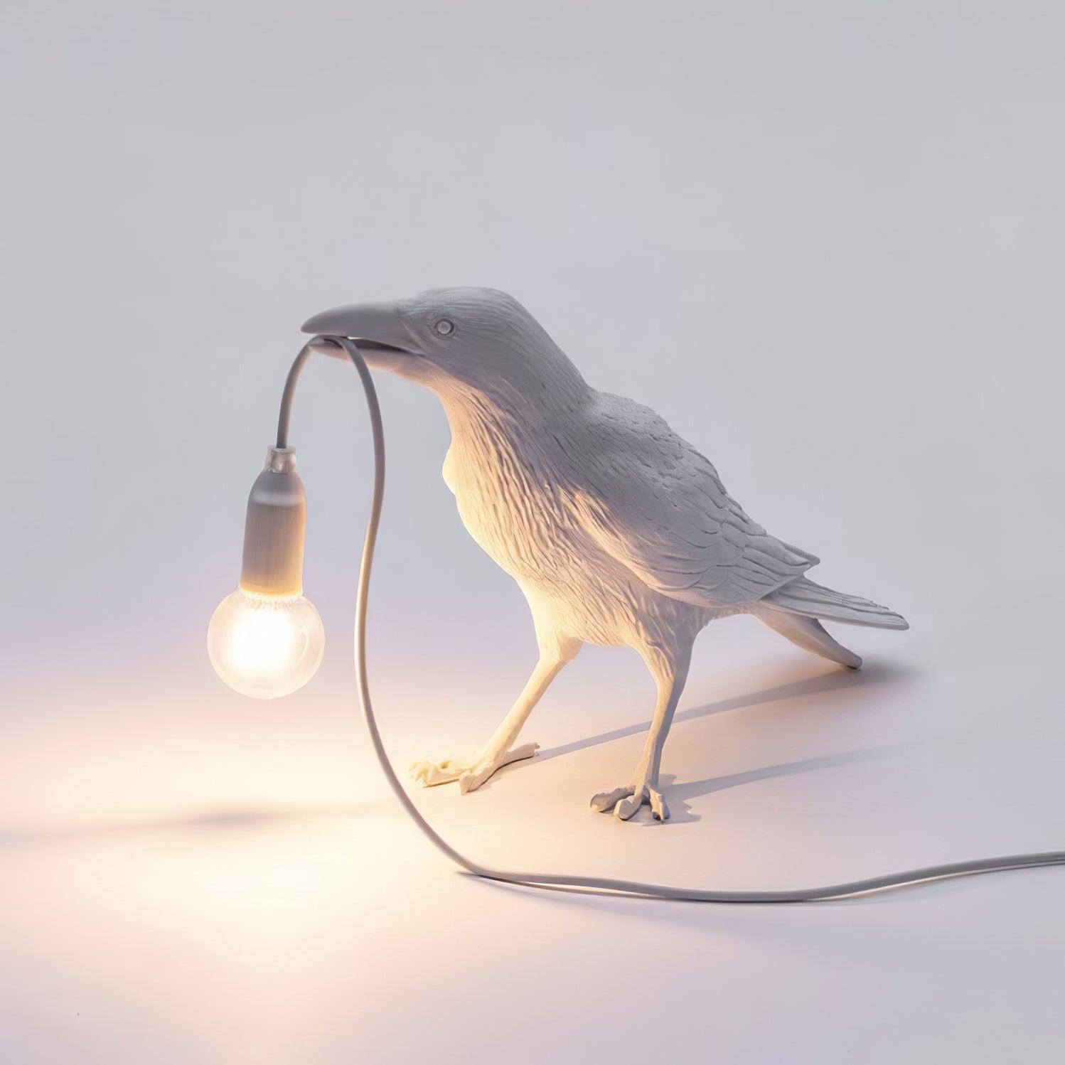 Black Resin Raven Lamp with Hanging LED Bulb