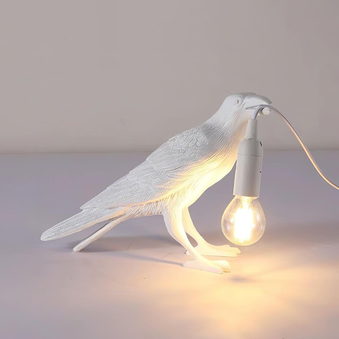 Black Resin Raven Lamp with Hanging LED Bulb