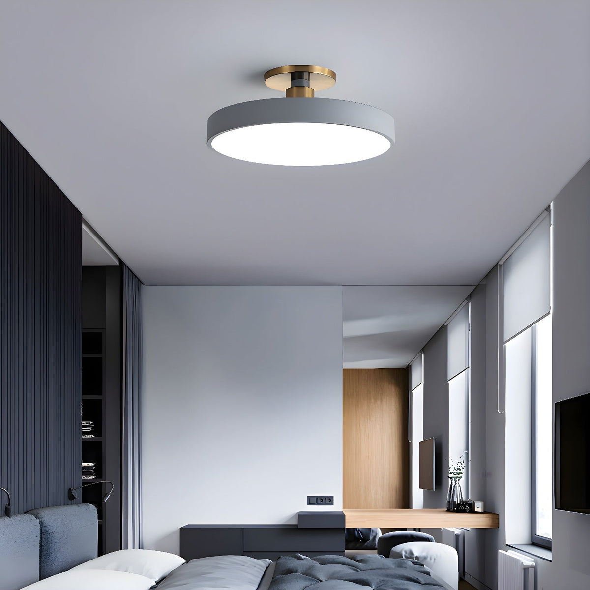 Black Round LED Flush Mount Light Gold Accent