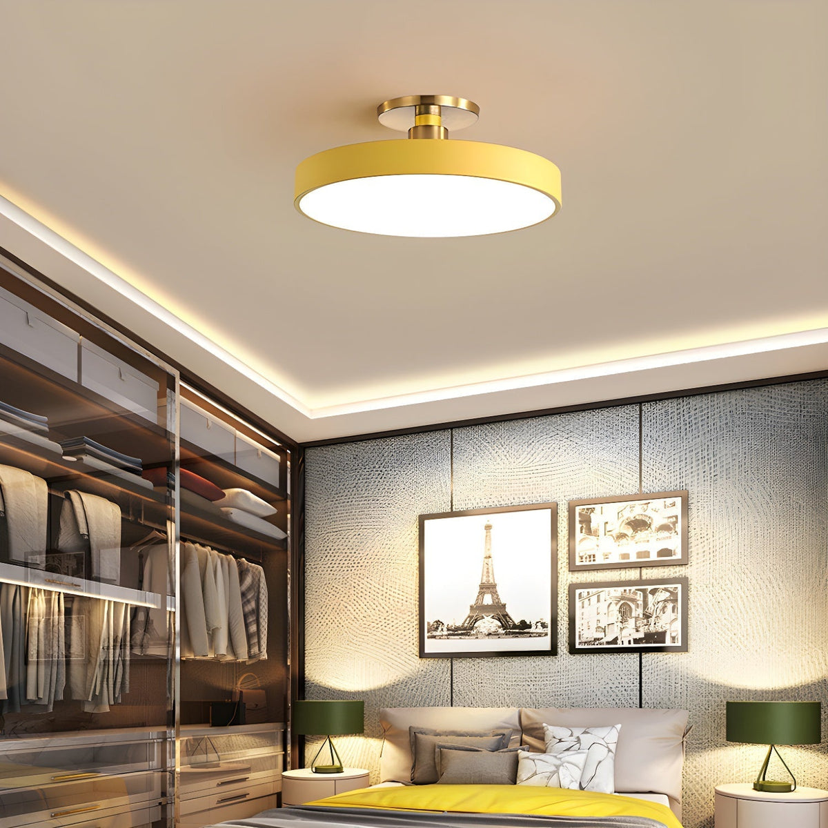 Black Round LED Flush Mount Light Gold Accent