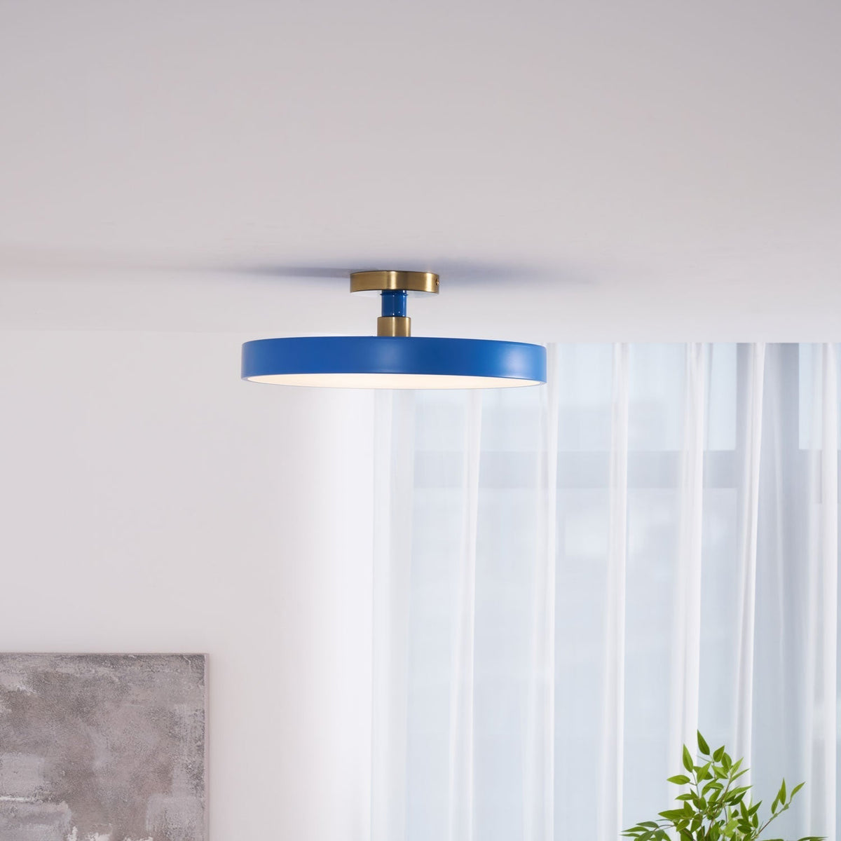Black Round LED Flush Mount Light Gold Accent