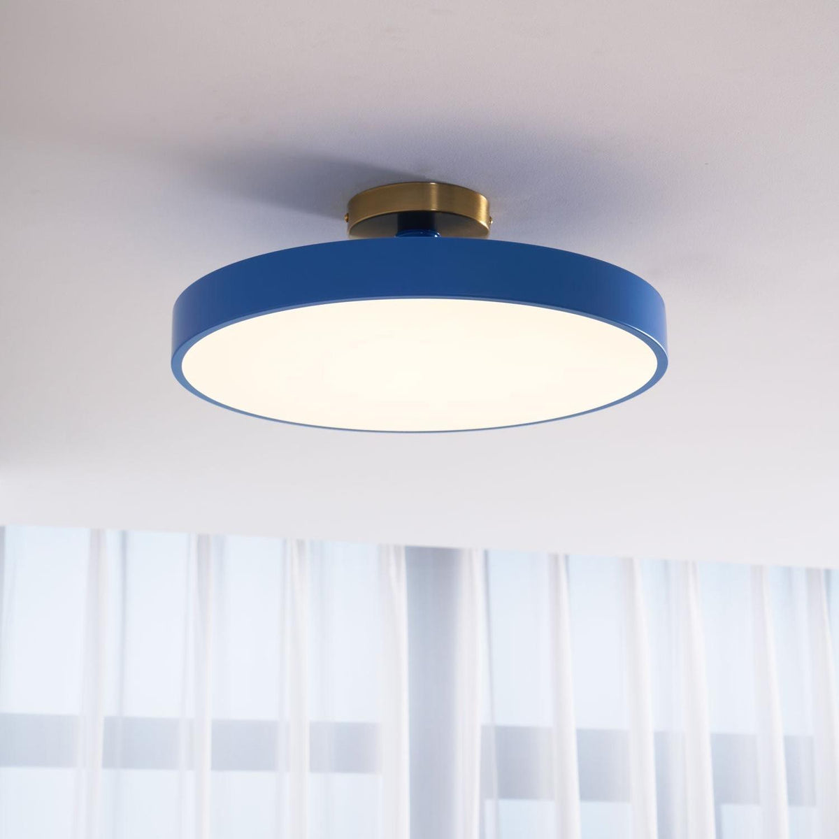Black Round LED Flush Mount Light Gold Accent