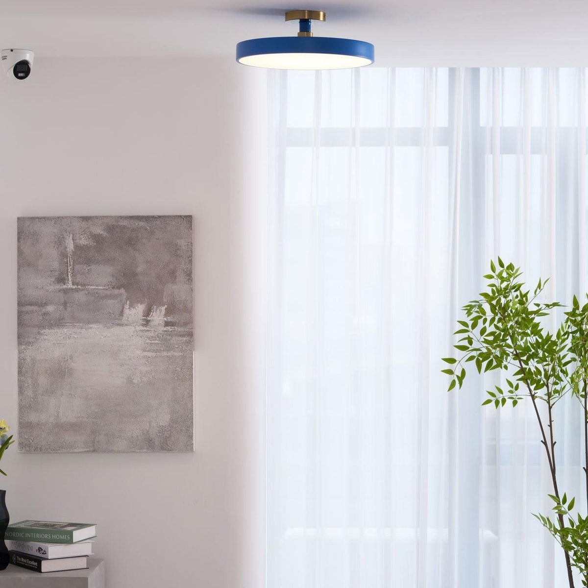Black Round LED Flush Mount Light Gold Accent