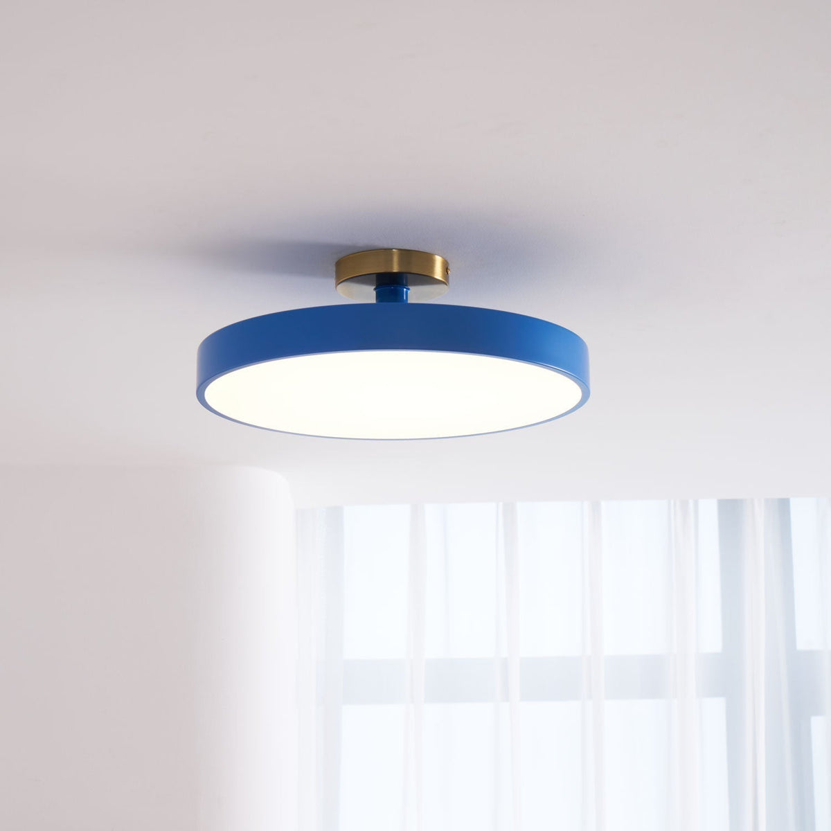 Black Round LED Flush Mount Light Gold Accent