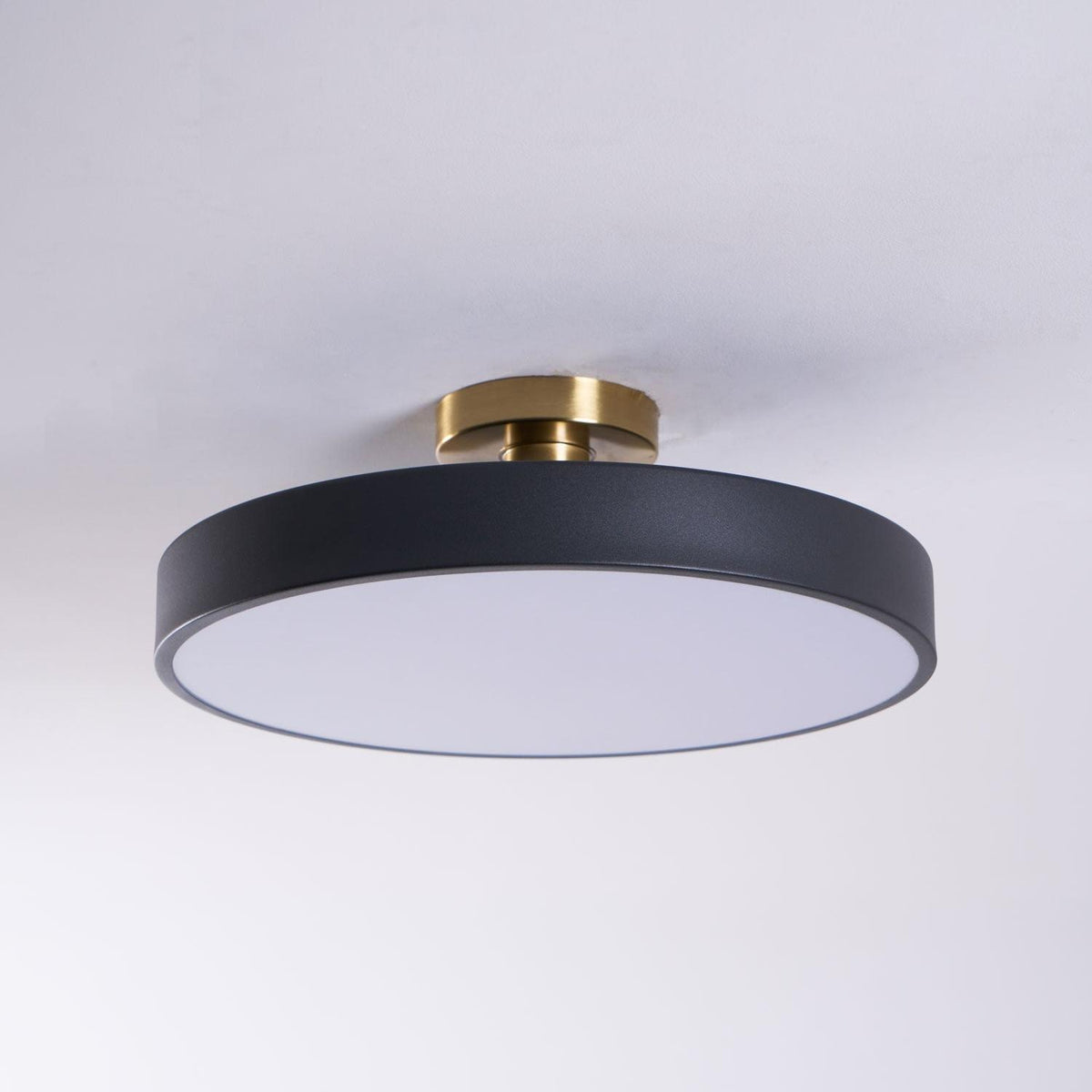 Black Round LED Flush Mount Light Gold Accent