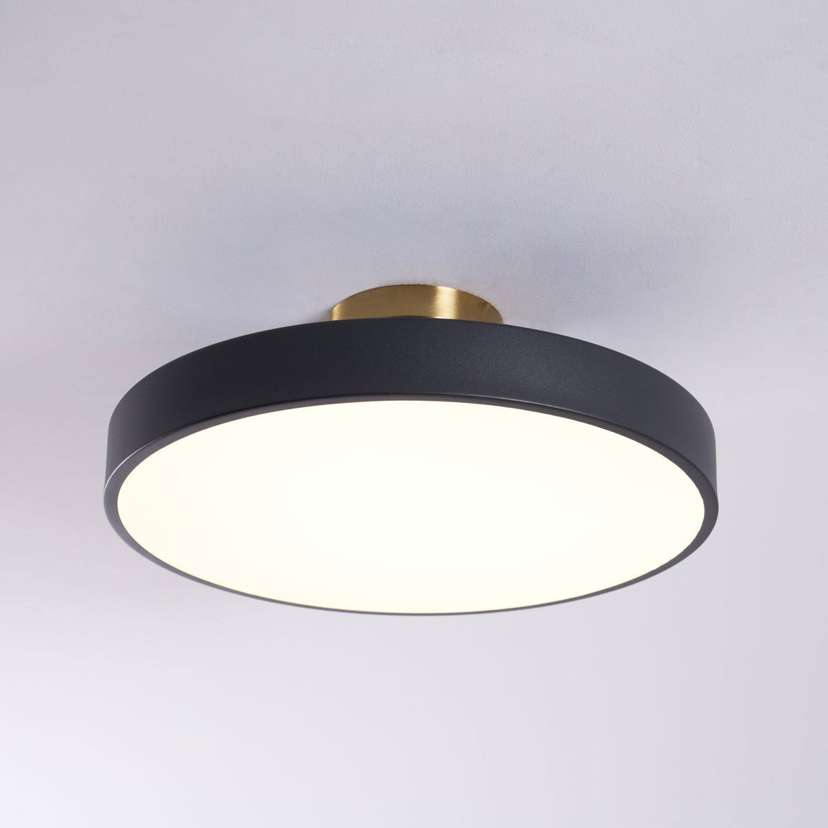 Black Round LED Flush Mount Light Gold Accent