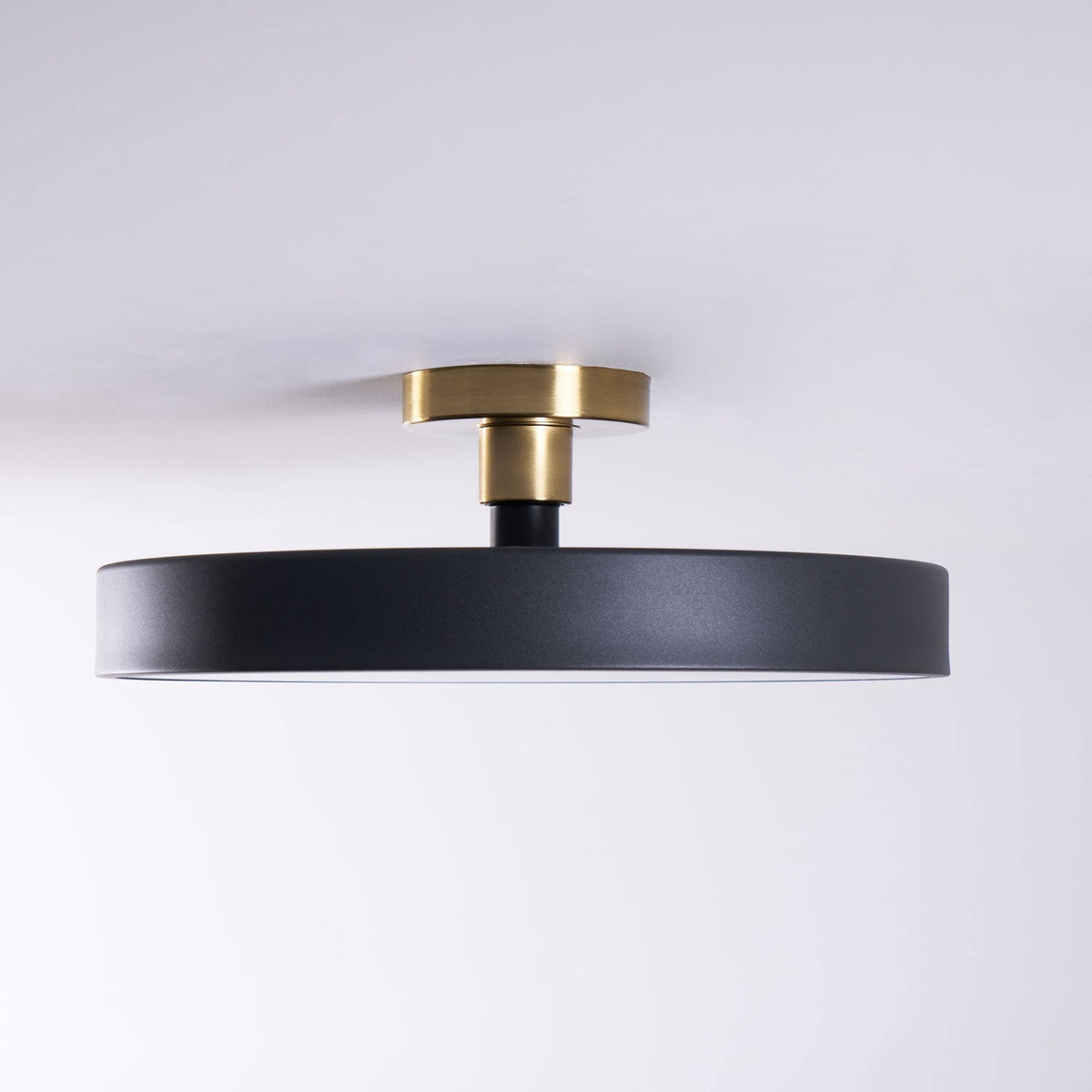 Black Round LED Flush Mount Light Gold Accent