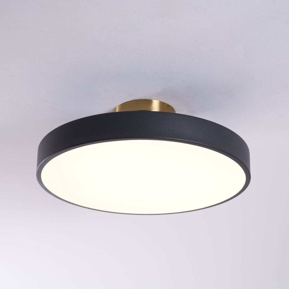 Black Round LED Flush Mount Light Gold Accent