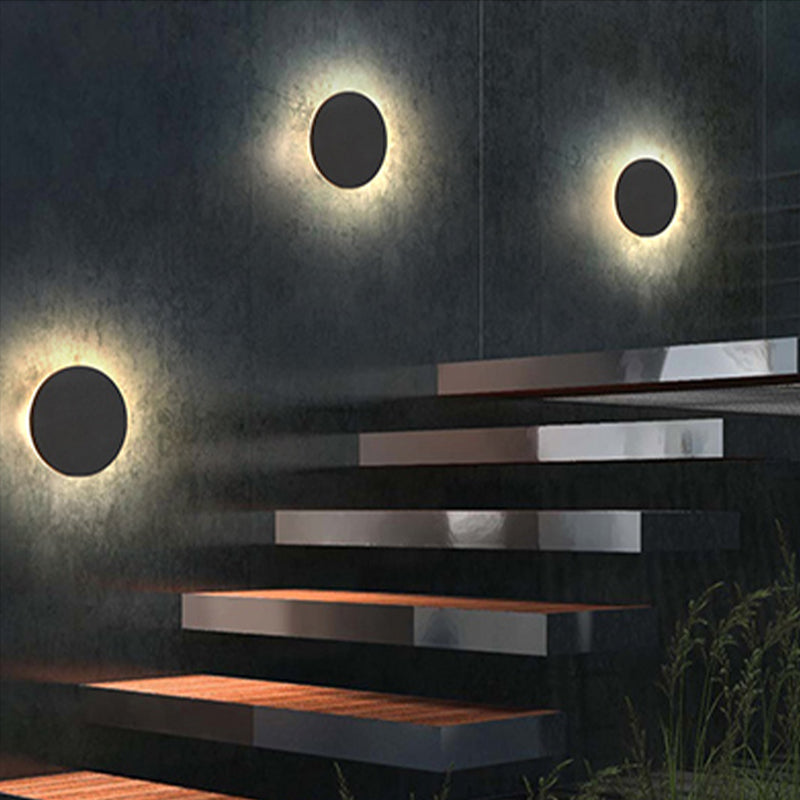 Black Round LED Wall Sconce with Halo Glow