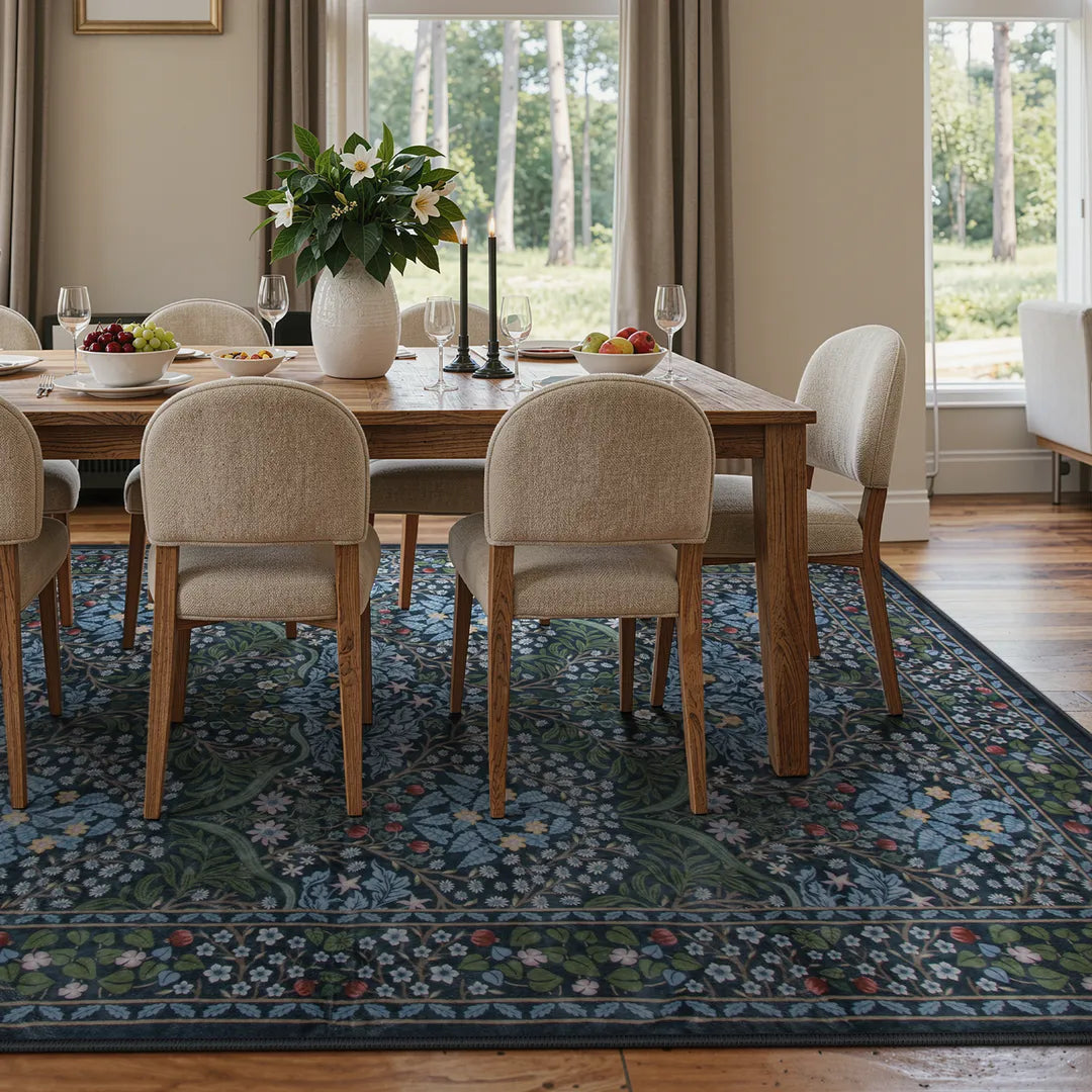 Blue Vintage Floral Rug with Non-Slip Backing