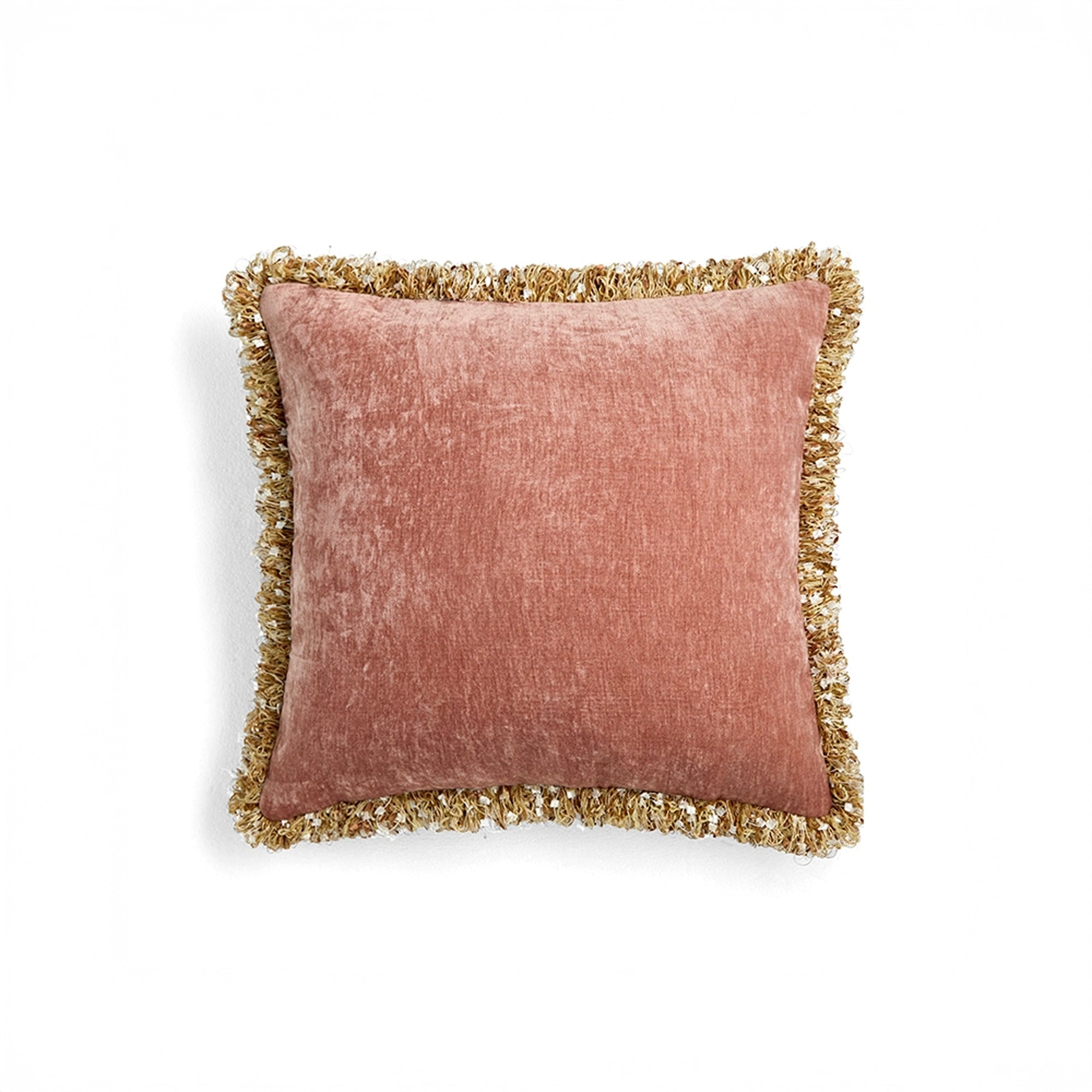 Blush Velvet Pillow Cover with Gold Fringe