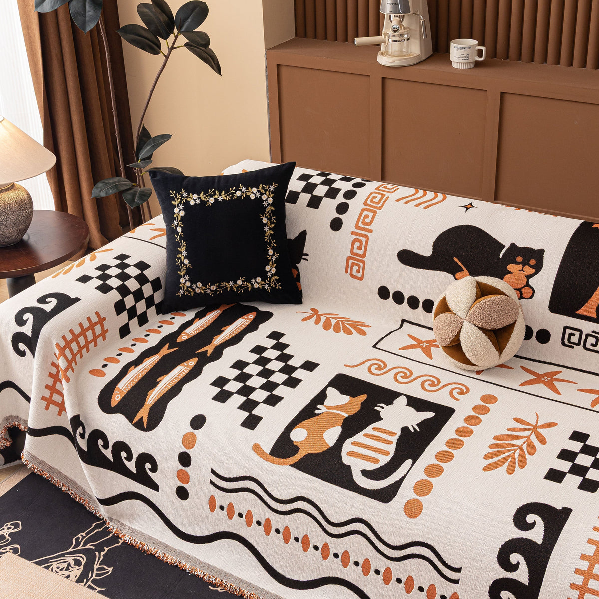 Boho Chic Woven Throw Blanket for Couch, Washable Couch Cover for Pets, Dogs, Cats