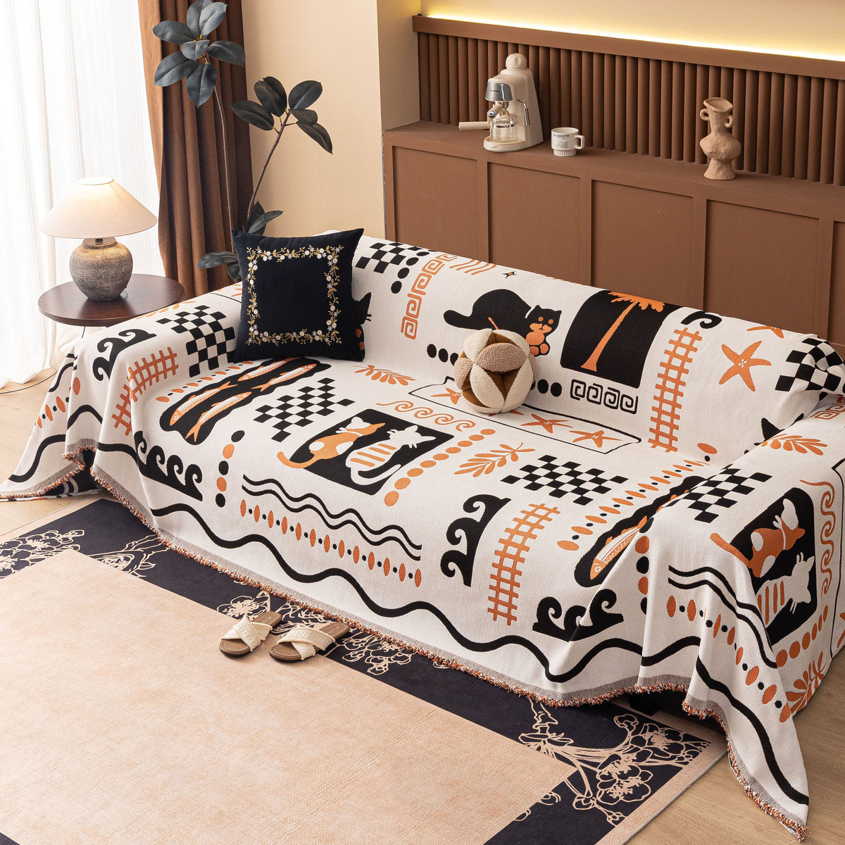Boho Chic Woven Throw Blanket for Couch, Washable Couch Cover for Pets, Dogs, Cats