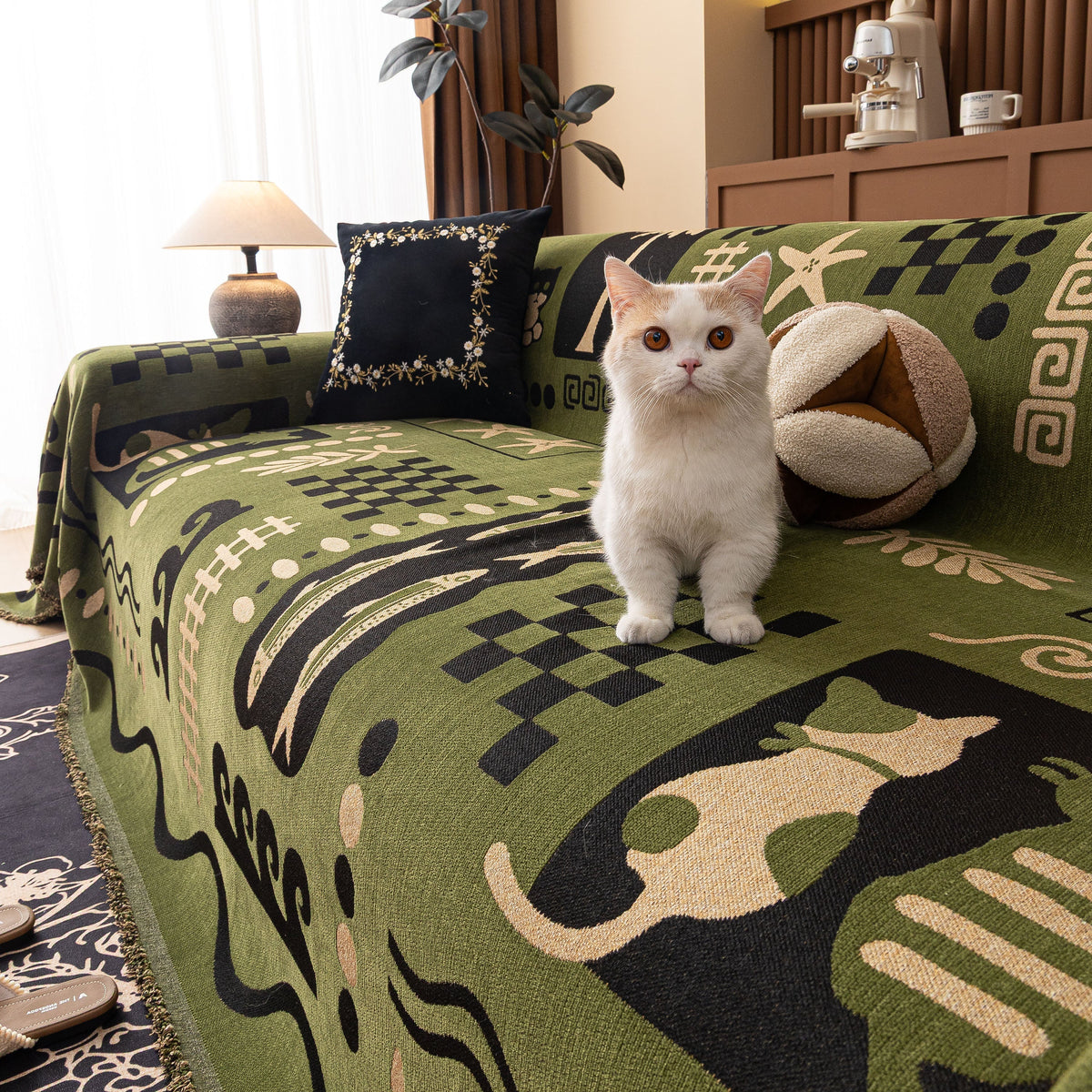 Boho Chic Woven Throw Blanket for Couch, Washable Couch Cover for Pets, Dogs, Cats