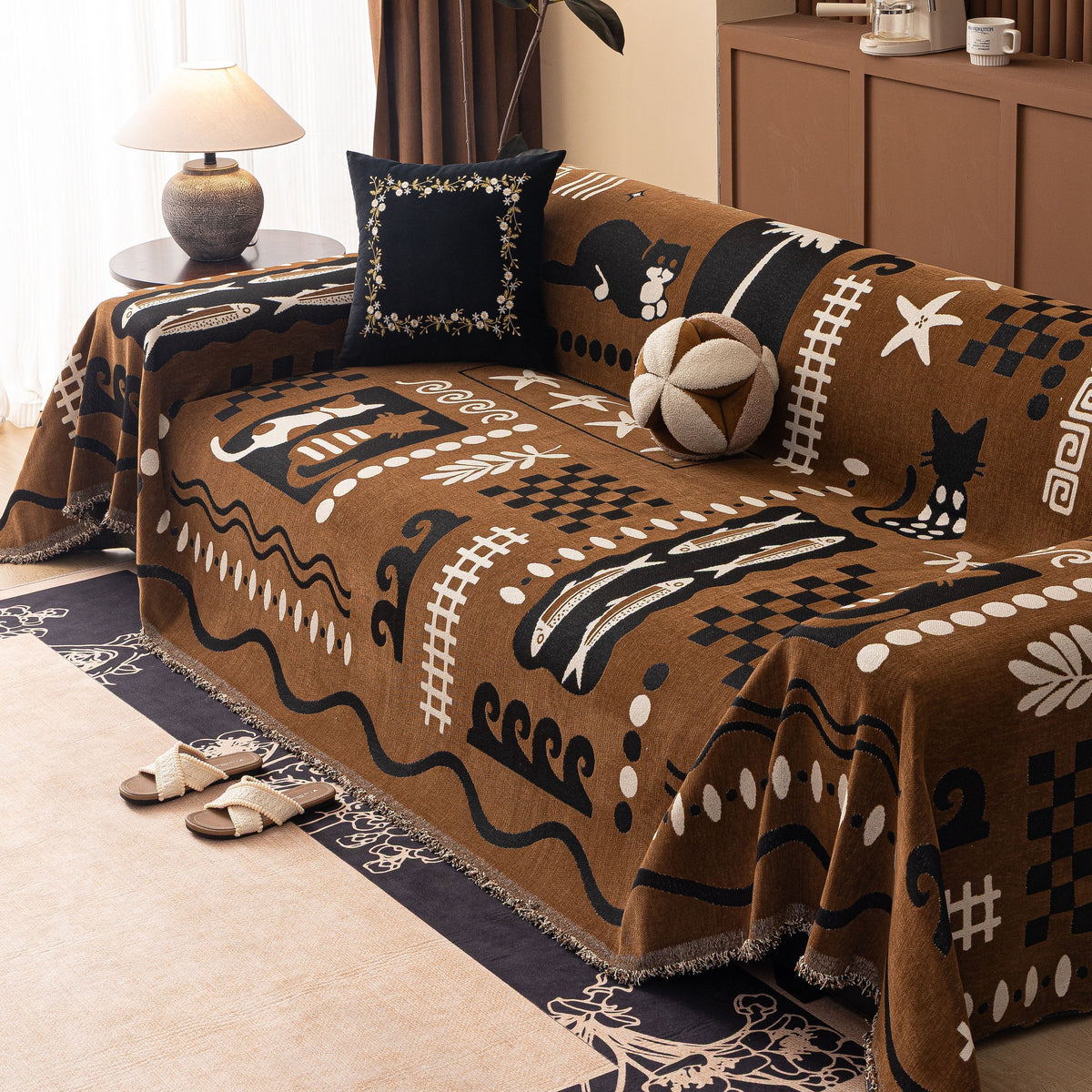 Boho Chic Woven Throw Blanket for Couch, Washable Couch Cover for Pets, Dogs, Cats