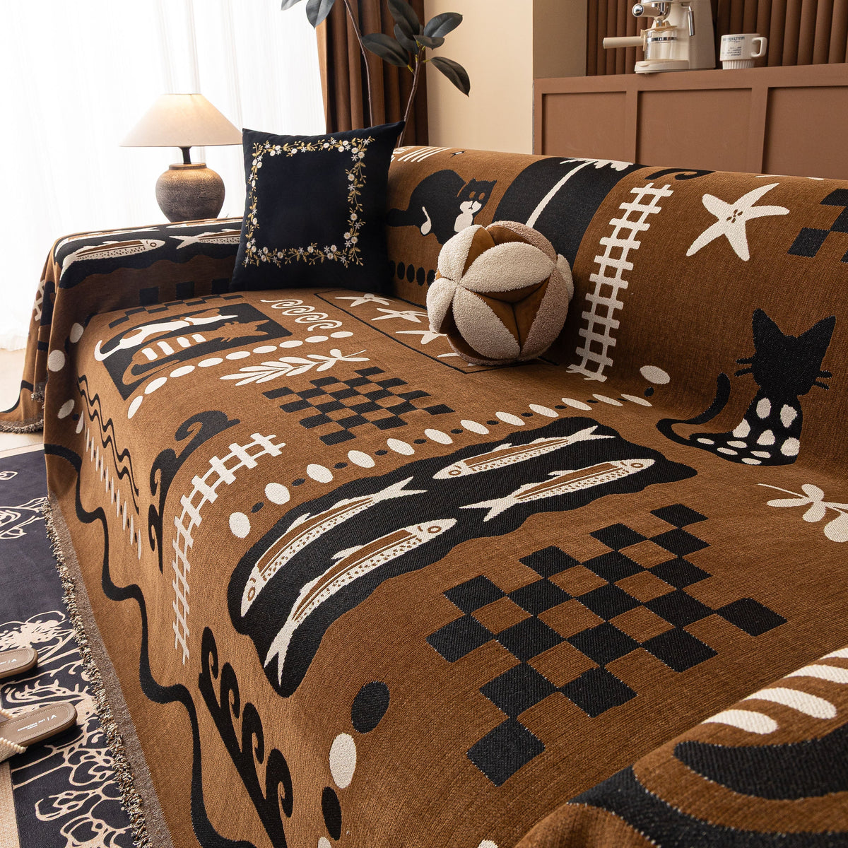 Boho Chic Woven Throw Blanket for Couch, Washable Couch Cover for Pets, Dogs, Cats